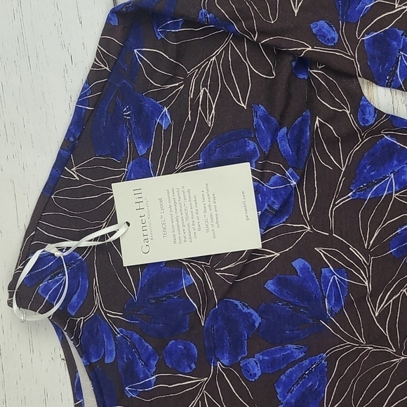 NWT Garnet Hill Blue Brown Patterned Midi Tie Waist Dress Size Small - Picture 3 of 11
